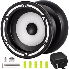 7YO Professional Responsive Yoyo S2, Dual Purpose Yoyo for Kids Beginners, Alloy Metal Yo-yo for Fingerspin DNA Tricks with 10 String, Unresponsive Bearing, Bag, Bearing Tools Set