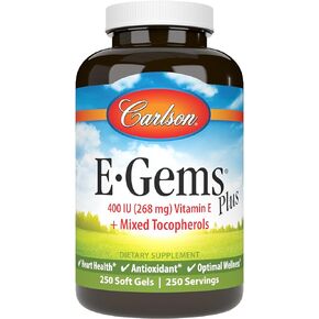 Carlson - E-Gems Plus, Natural Vitamin E 400 IU, Supports a Healthy Heart, 250 soft gels