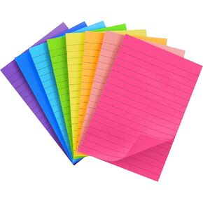 Lined Sticky Notes 4x6, 8 Pads, Sticky Notes with Lines Self-Stick Note Pads, Large Sticky Notes 8 Bright Colours, Perfect for Office Home School Desk Accessories, 40 Sheets/pad