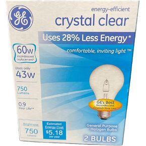 GE Crystal Clear 60W 750 Lumens Energy Efficient General Purpose Halogen Bulbs (2 Bulbs) L-04 in Saudi Arabia