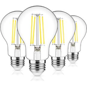 MAXvolador 60W Equivalent E26 LED Filament Light Bulbs, 850LM Soft White 3000K LED Edison Bulb, Non-Dimmable 6W A19 LED Bulb Medium Base, 4-Pack
