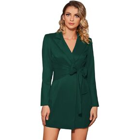 Akarise Wrap Detail Blazer Dress for Women Long Sleeve Lapel Collar Tie Front Elegant Wrap Dress for Casual Office Business