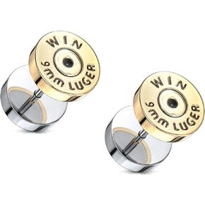 16GA Winchester 9mm Luger Bullet Casing 316L Stainless Steel Fake Cheater Plugs, Sold as a Pair