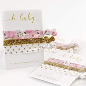 هدايا استحمام الطفل الزهرية، أساور ربطات الشعر، هدايا شكر للضيوف، لوازم ديكورات وردية وذهبية (5 عبوات) in Kuwait