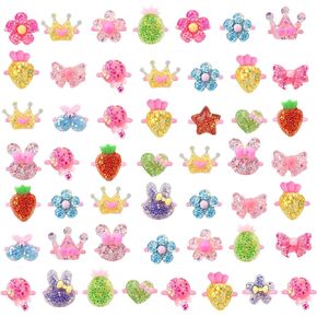 BXDOW 50Pcs Little Girl Jewel Rings in Box, Pretend Play and Dress Up Rings for Kids Cute Sparkling Rings for 3-12 Year Old Girls Birthday Holiday Gifts