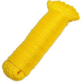 Goture Polypropylene Rope 100FT, Heavy Duty PE Braided Rope for Camping, Clothesline, Marine, Boats,1/4 Inch Thick Floating Multi-Purpose Line, Yellow Strong Outdoor Rope-Reduced Slip, Easy Knot