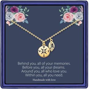 MONOOC Graduation Gifts for Her 2024, Compass Necklace Graduation Necklace Leaf Initial Necklaces Graduation Gifts 2024 High School College Graduation Gifts for Her Class of 2024 Gifts