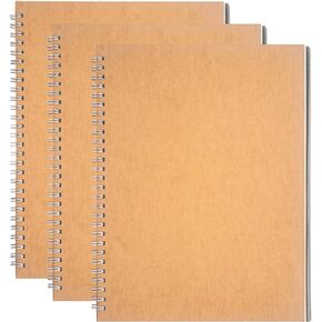10 inch x 7.5 inch, 100GSM, Blank Spiral Notebook, 3-Pack, Soft Cover, Sketch book, 100 Pages / 50 Sheets, with writing backboard, (Brown)