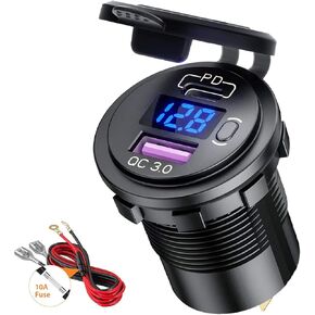 مقبس شاحن سيارة USB من النوع C PD وQC 3.0 شاحن سريع مقبس مخرج طاقة السيارة مع مفتاح تشغيل/إيقاف وفولتميتر LED مقاوم للماء 12 فولت/24 فولت للدراجات النارية البحرية RV ATV in Kuwait