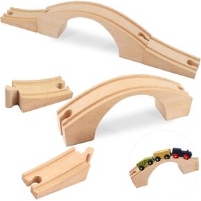 1 Pack Wood Train Track Extension Wooden Train Bridge Track Wood Train Accessories Wooden Railway Bridge Wood Train Track Connectors Compatible with Most Toy Train Railroads for Birthdays