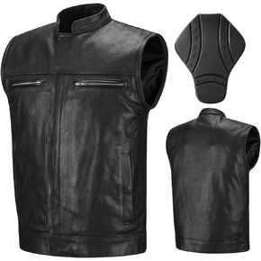 ILM Motorcycle Leather Vest for Men with CE Armor Concealed Carry Pockets Cowhide Riding Vest Model VL1