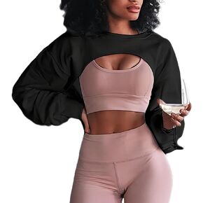 Hilinker Womens Crewneck Long Sleeve Cropped Sweatshirt Workout Gym Casual Cut out Crop Top