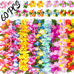 Moon Boat 60PCS Hawaiian Luau Leis Party Decorations Supplies Set - Tropical Tiki Flowers Necklaces + Bracelets + Hair Clips Bulk Summer Pool Birthday Decor Favors