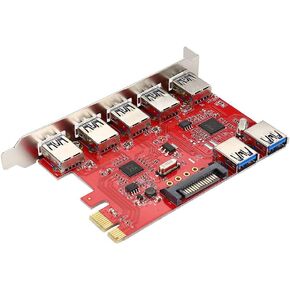 Wendry PCI-E to USB Extension Board, PCI-E to 5 Port USB 3.0 and 2 Port USB 3.0 Built-in RJ45 1Gbps VIA Expansion Board Card Adapter for Building or Upgrading Your Computer