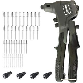 XINQIAO Rivet Gun Kit with 100 Pcs Rivets, Hand Riveter Set for Metal with 4 Tool-Free Interchangeable Heads (Rivet Gun-100 Pcs Rivets)