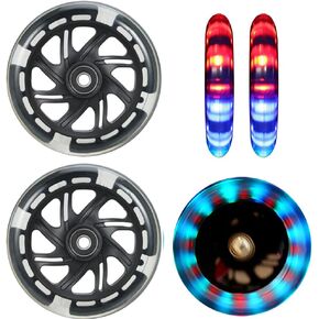 2Pcs 120mm Light Up Scooter Wheels - 2pcs Rear 80mm Light-Up Flashing 3-Wheeled kid Scooter Replacement Wheels with ABEC-9 Bearing for Kick Scooter (Black/120MM)
