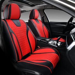 Doogo Car Seat Covers Full Set, Nappa Leather Seat Covers, Waterproof 5 Seats Black and Red Seat Covers for Car, Car Seat Protector Accessories Fit for Most Vehicles (Black&Red,Full Set)
