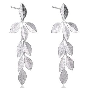 Rose Gold Long Leaf Stud Earrings Leaf Drop Dangle Earrings for Women Plant Earrings for Gift