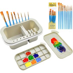 ZLY Paint Brush Cleaner and Holder - 10 PCS Brushes, Basin with Palette for Acrylic, Watercolor & Water Based Paints (Grey)