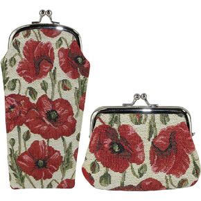 CTM® Women's Poppy Print Tapestry Glasses Case and Coin Purse Set