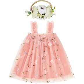 Durio Tutu Dresses for Toddler Girls Birthday Outfit Girl Baby Girl Tulle Dress Infant Dress with Flower Headband