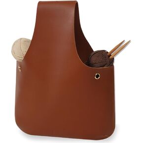 TOGETRUE Yarn Bag, Knitting Crochet Tote Bag, PU Leather Yarn Storage Bag Organizer, Travel Knitting Wrist Bag, Yarn Tote Bags for Crocheting, Holding Yarn, Knitting Needles (PU Leather Brown)