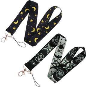 Black Moon and Star Keychain Lanyard for ID Badges Holder Cool Goth Lanyard for Men Women for Keys Chain(2pcs)