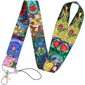 سلسلة مفاتيح RHXWFDG Princess Beauty and the Beast Lanyard، حبل شارات الهوية، حبل مفاتيح لحامل بطاقات الهوية، جراب الهاتف الخلوي
