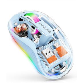 FMOUSE Wireless Bluetooth Transparent Mouse, 2.4GHz with USB & Type-C Two Receiver Compatible with Mac/ipad, 2400 DPI, Portable Laptop Silent Mice for Women with Small Hands
