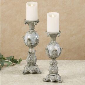 Touch of Class Lionna Candleholder Set of Two - Resin - Blue, Gray, Gold - Candlesticks for Bedroom, Living Room, Dining Room, Mantel, Office, Hallway, Entryway, Foyer - Pillar Holders