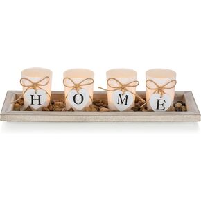 مجموعة حامل شموع Hanobe للقطعة المركزية: صينية مزرعة ريفية مع 4 حوامل زجاجية وصخور لغرفة الطعام وطاولة القهوة وديكور المنزل in Kuwait