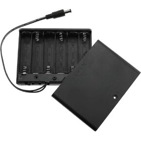E-outstanding Battery Box 6x1.5V AA Battery Case Holder Black Enclosed Box with ON/Off Switch and 5.5mm x 2.1mm DC Plug
