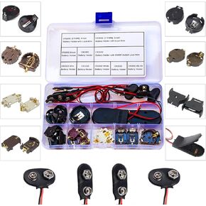 Kidisoii Battery Holders Assorted Kit, CR2032 CR2450 CR1220 Button Coin Cell Battery Holder with Wires On Off Switch, I-Type & T-Type 9V Battery Connector Lead Wire for Electronics DIY Assortment