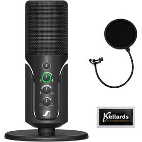 Sennheiser Profile USB Condenser Microphone with Desktop Stand Bundle with Kellards Pop Filter and 5-Pack Cleaning Wipes