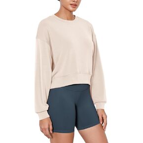 ODODOS Modal Soft Long Sleeve Cropped Sweatshirts for Women Oversized Crew Neck Pullover Crop Top
