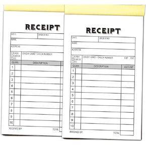 2-Pack Receipt Pad, Sales Receipt Form, Order Book, Invoice Booklet for Small Boutique Business, 3.4"x5.5" Handheld, 100 Sets Carbonless-White/Yellow.