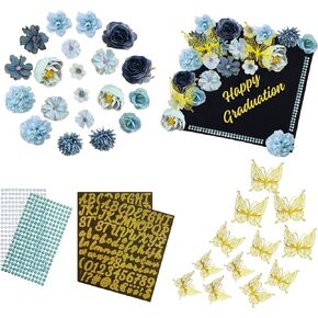 Danumei Graduation Cap Decorations 2024 Graduation Gifts for Her DIY Grad Cap Accessory Kit Academic Hat Topper Assorted Flowers 3D Butterfly Pearls Glitter Alphabet Letter Number Stickers (Blue)