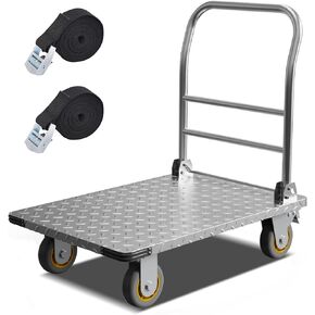 Flatbed Cart, Folding Platform Trucks with 2000LBS Weight Capacity Heavy Duty Dolly Cart Feature 5Inch Caster to Handle Large and Heavy Loads Foldable Platform Cart Easy to Store, Sturdy and Reliable