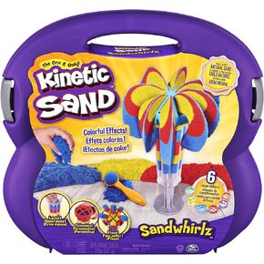 Kinetic Sand, Sandwhirlz Playset with 3 Colors of Kinetic Sand (2lbs) and Over 10 Tools, Play Sand Sensory Toys for Kids Aged 3 and up