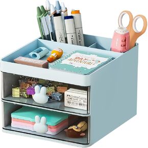 Marbrasse Pen Organizer with 4 Drawer, Multi-Functional Pencil Holder for Desk, Desk Organizers and Accessories with 4 Compartments + Drawer for Office Art Supplies (White)