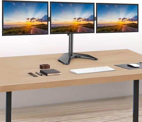 حامل شاشة ثلاثي HUANUO، حامل مكتب ثلاثي قائم بذاته للشاشات حتى 24 بوصة، ذراع شاشة عالي التحمل قابل للتعديل بالكامل، يحمل ما يصل إلى 22 رطلًا لكل منهما، VESA 75x75 أو 100x100 in Kuwait