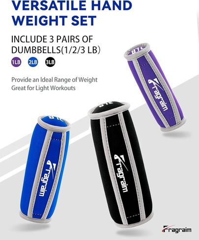 Fragraim Hand Weights Set, Soft Hand Weights of 2 (1lb or 2lbs or 3lbs Each) - Comfortable & Secure Walking Hand Weights for Women/Men with Straps - Walking Running Cardio Workout Physical Therapy in Kuwait