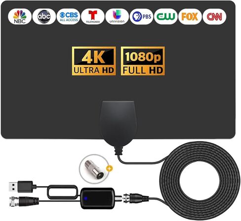 DAANT TV Antenna Indoor Long Range 600 Miles, Supports 4K 1080p Smart TV Outdoor 360° Signal Reception with Signal Booster -10ft Coax HDTV Cable in Kuwait