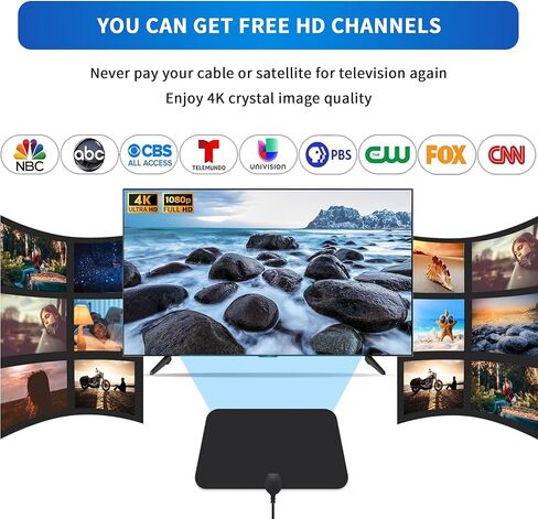 DAANT TV Antenna Indoor Long Range 600 Miles, Supports 4K 1080p Smart TV Outdoor 360° Signal Reception with Signal Booster -10ft Coax HDTV Cable in Kuwait