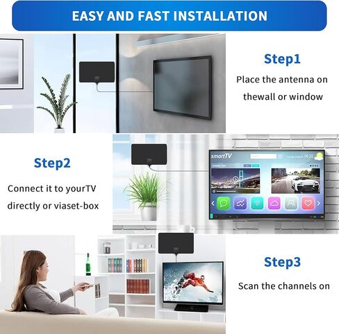 DAANT TV Antenna Indoor Long Range 600 Miles, Supports 4K 1080p Smart TV Outdoor 360° Signal Reception with Signal Booster -10ft Coax HDTV Cable in Kuwait