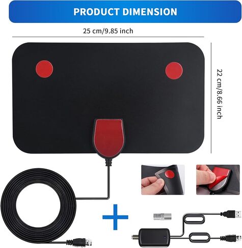 DAANT TV Antenna Indoor Long Range 600 Miles, Supports 4K 1080p Smart TV Outdoor 360° Signal Reception with Signal Booster -10ft Coax HDTV Cable in Kuwait