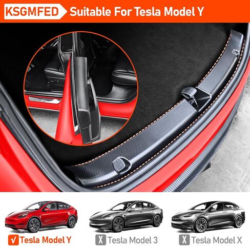 KSGMFED 6 قطع من واقيات حافة الباب وواقيات مصد خلفي متوافقة مع ملحقات 2023 2022 2021 Tesla Model Y، مجموعة كاملة من الملحقات الداخلية لحافة صندوق السيارة الخلفي وعتبة الباب (ألياف الكربون ثلاثية الأبعاد) in Saudi Arabia
