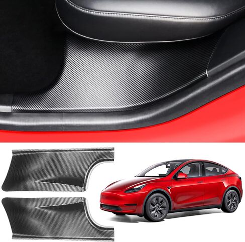 KSGMFED 6 قطع من واقيات حافة الباب وواقيات مصد خلفي متوافقة مع ملحقات 2023 2022 2021 Tesla Model Y، مجموعة كاملة من الملحقات الداخلية لحافة صندوق السيارة الخلفي وعتبة الباب (ألياف الكربون ثلاثية الأبعاد) in Saudi Arabia