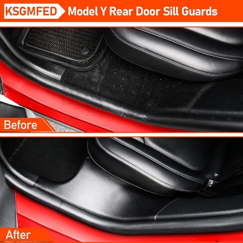 KSGMFED 6 قطع من واقيات حافة الباب وواقيات مصد خلفي متوافقة مع ملحقات 2023 2022 2021 Tesla Model Y، مجموعة كاملة من الملحقات الداخلية لحافة صندوق السيارة الخلفي وعتبة الباب (ألياف الكربون ثلاثية الأبعاد) in Saudi Arabia