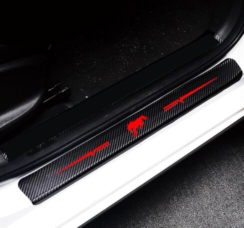 GODTERA 4 قطع عتبة باب السيارة عاكسة 4D من ألياف الكربون ملصق ديكور باب دخول الحرس عتبة الباب لوحة جرجر ملصقات الملحقات المتوافقة مع برونكو (أحمر) in Kuwait